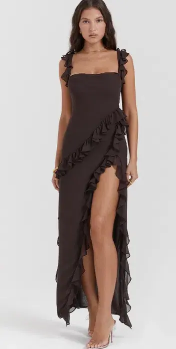 House of CB Ariela Ruffle Maxi Dress Espresso Size XS / AU 6 - Image 1