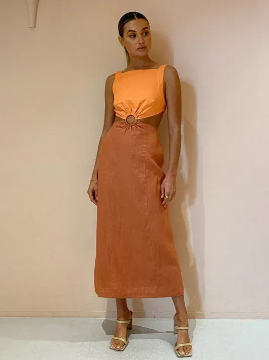 Hansen and Gretel Verona Midi Dress Tangelo Jaffa Size 6 - Image 1