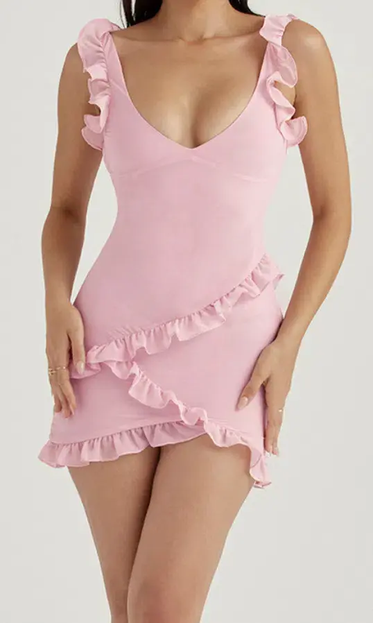 House of CB Tania Ruffle Mini Dress Pink Size S / AU 8 - Image 3