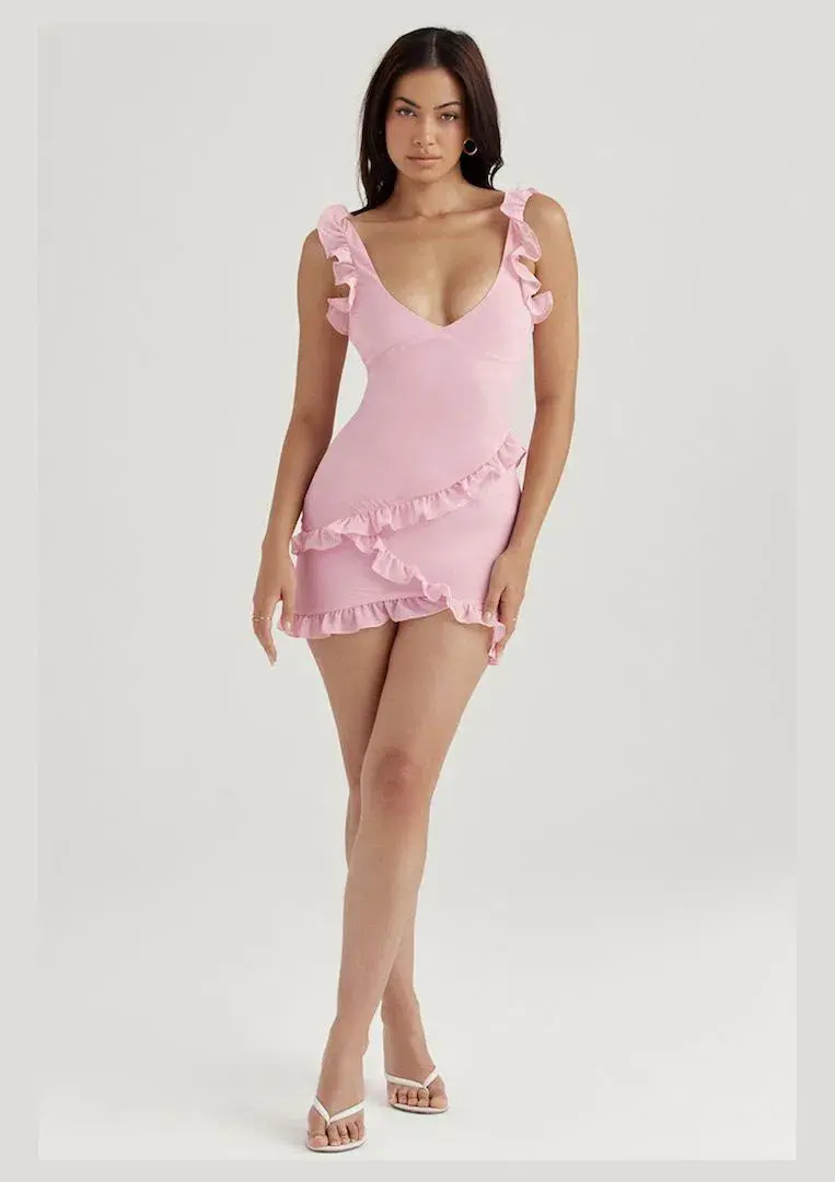 House of CB Tania Ruffle Mini Dress Pink Size S / AU 8 - Image 1