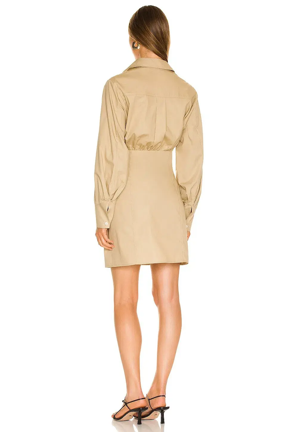 Matthew Bruch Cutout Mini Shirt Dress Beige Size 8 - Image 3
