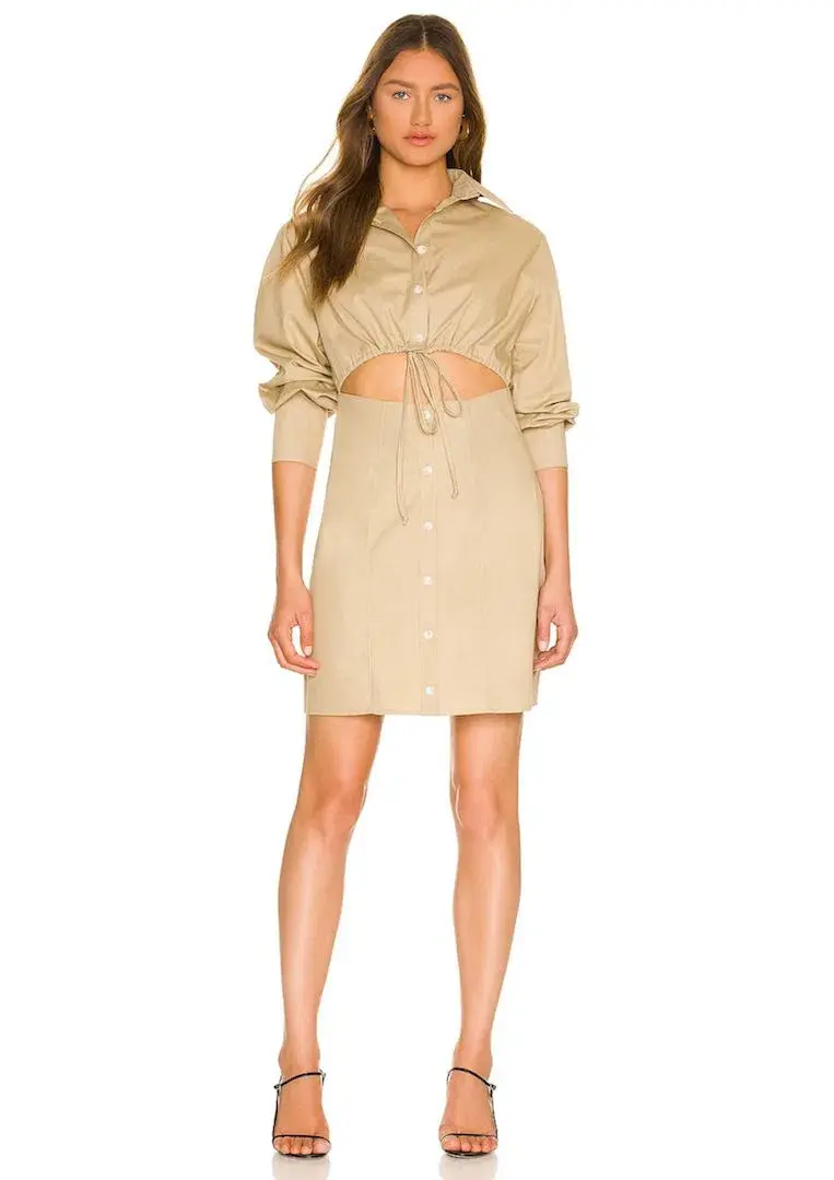 Matthew Bruch Cutout Mini Shirt Dress Beige Size 8 - Image 1