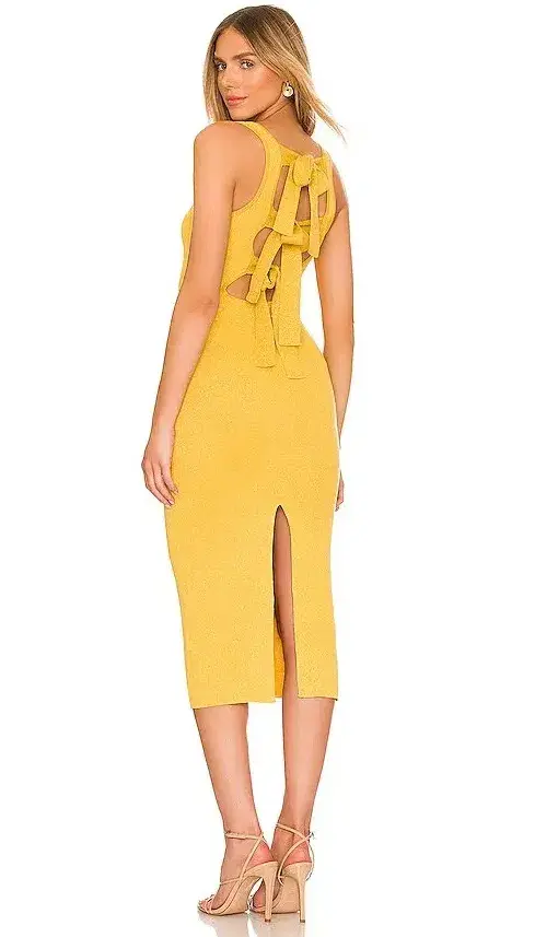 Majorelle Dress Betrys Tie Back Midi Yellow Gold Size S/ AU 6 - Image 3