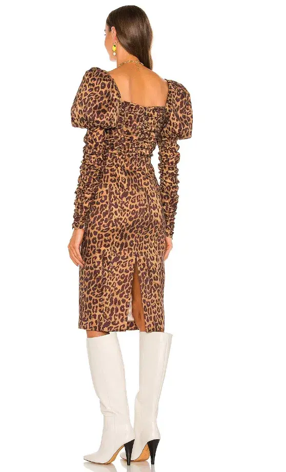 LPA Abana Dress Ruched Midi Brown Animal Print Size XS / AU 4 - Image 3