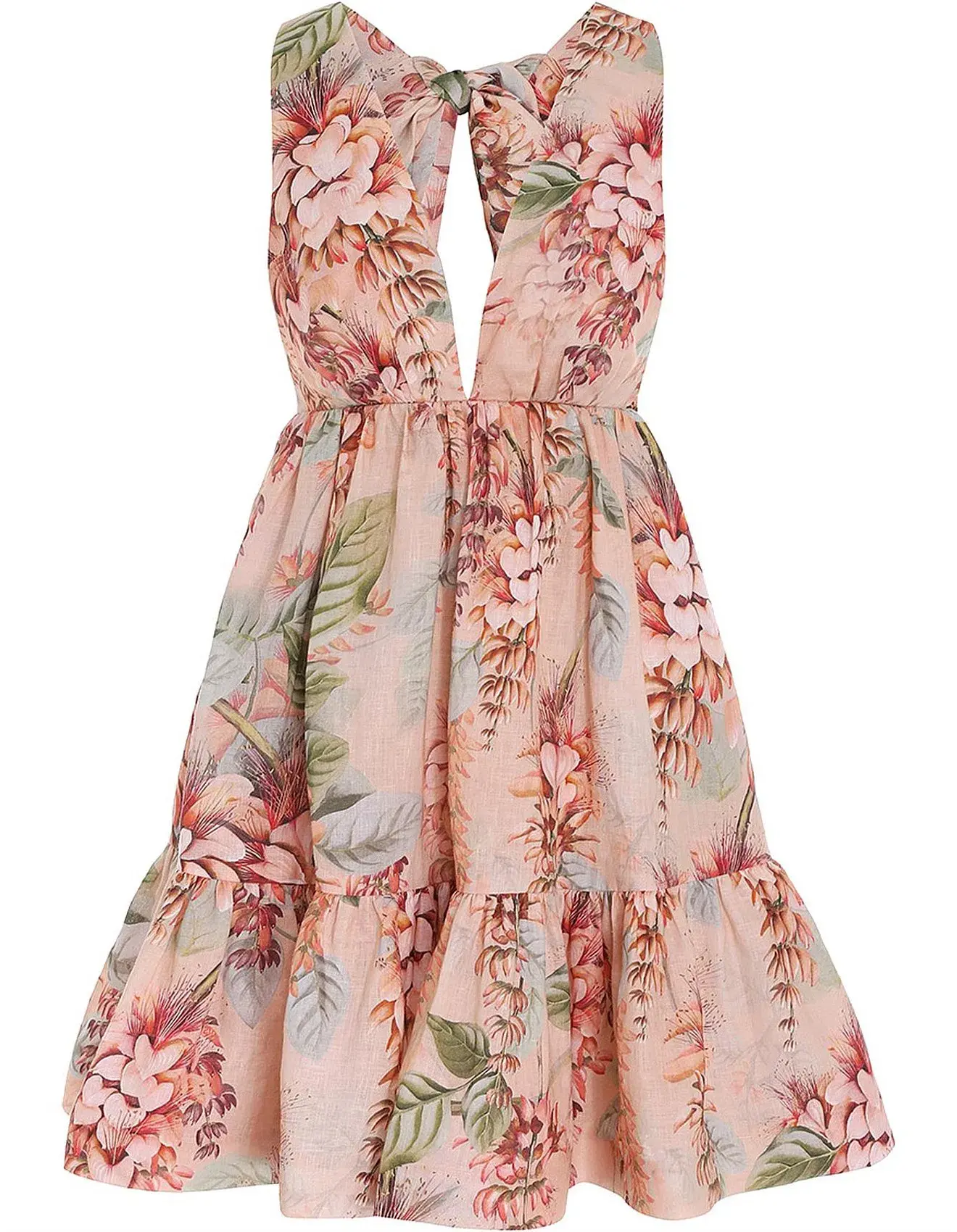 Zimmermann Candescent Plunge Neck Mini Dress in Coral Tree Print Size 6 - Image 4