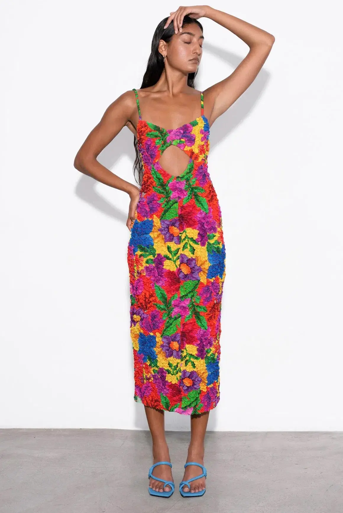 Mara Hoffman Kimiko Popcorn Midi Dress Multi Floral Size 14 - Image 1
