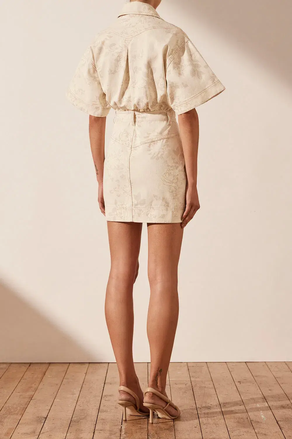 Shona Joy Monica Short Sleeve Mini Dress Cream Print Size 6 - Image 3