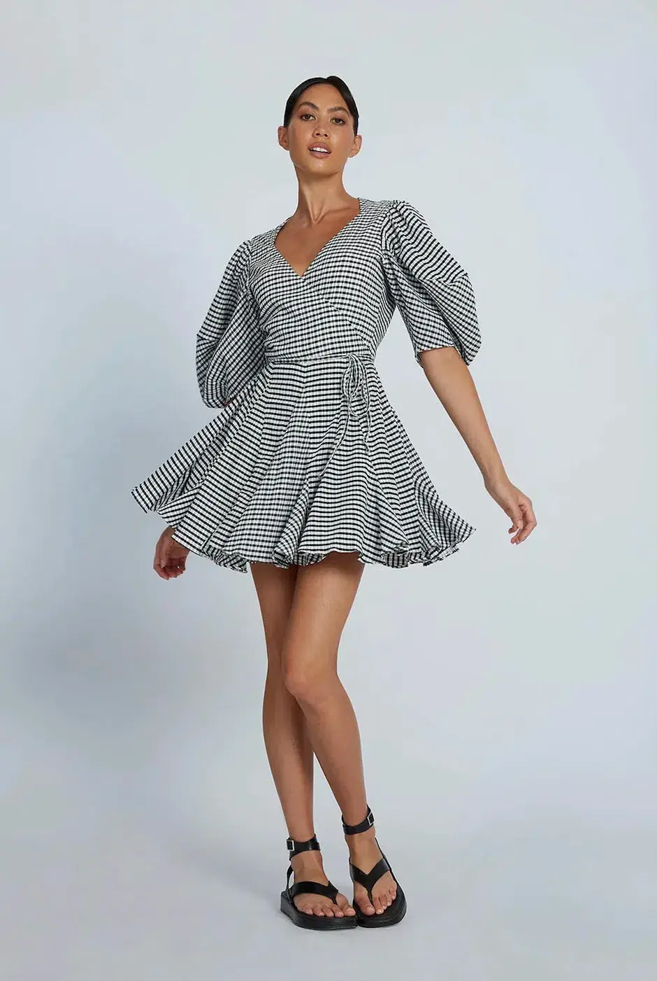 By Johnny The Grid Wrap Mini Dress Print Size 6 - Image 1