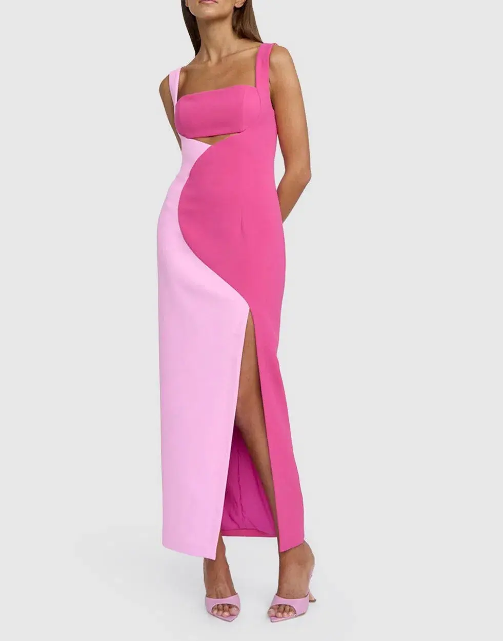 By Johnny Caterina Two Tone Curve Midi Dress Pink Size 8 - Image 2
