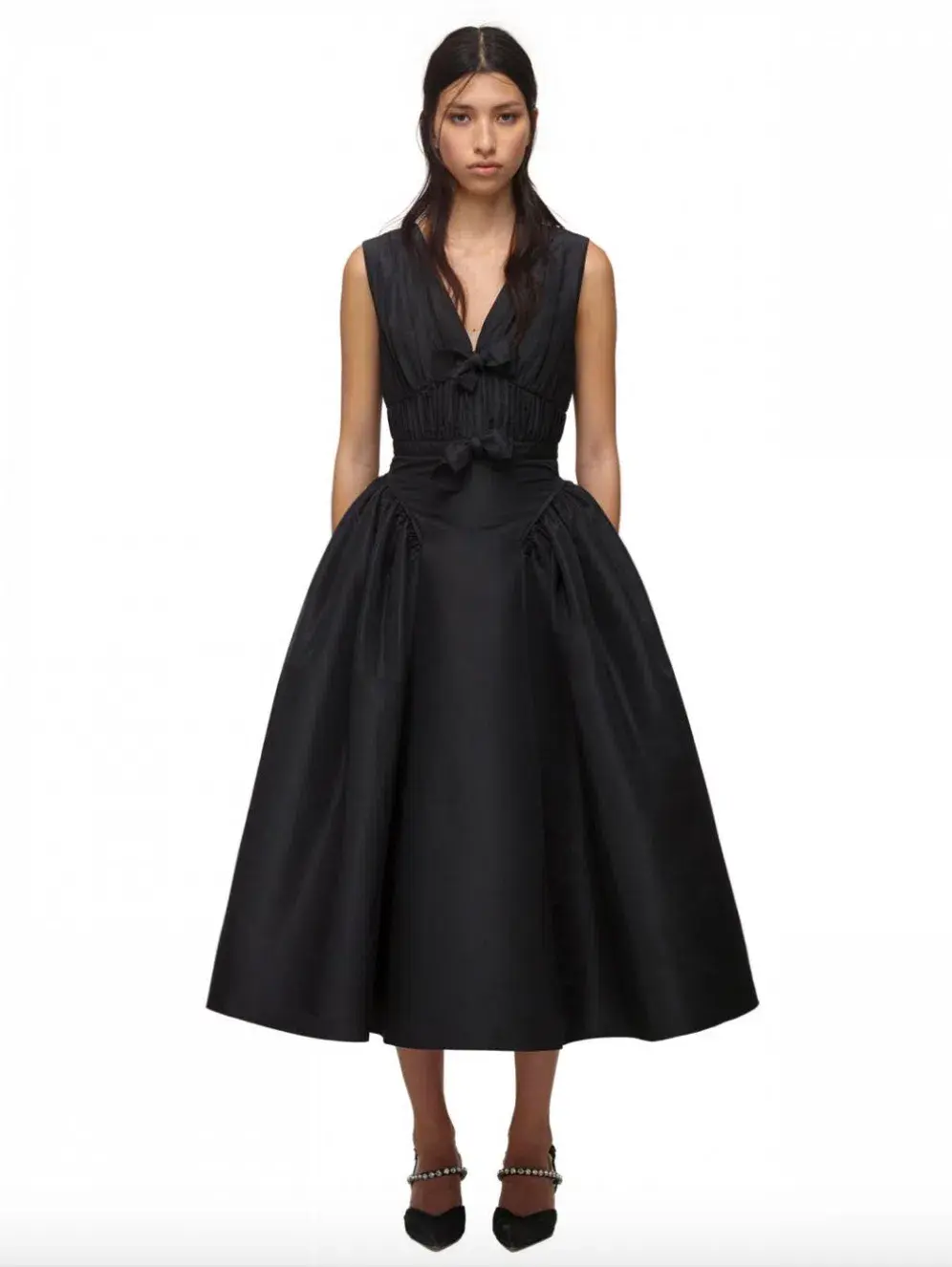 Self Portrait Bow-Detail V-Neck Dress Black Size AU 10 - Image 1