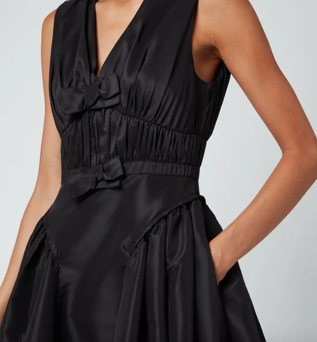 Self Portrait Bow-Detail V-Neck Dress Black Size AU 10 for rent on The Volte - main image