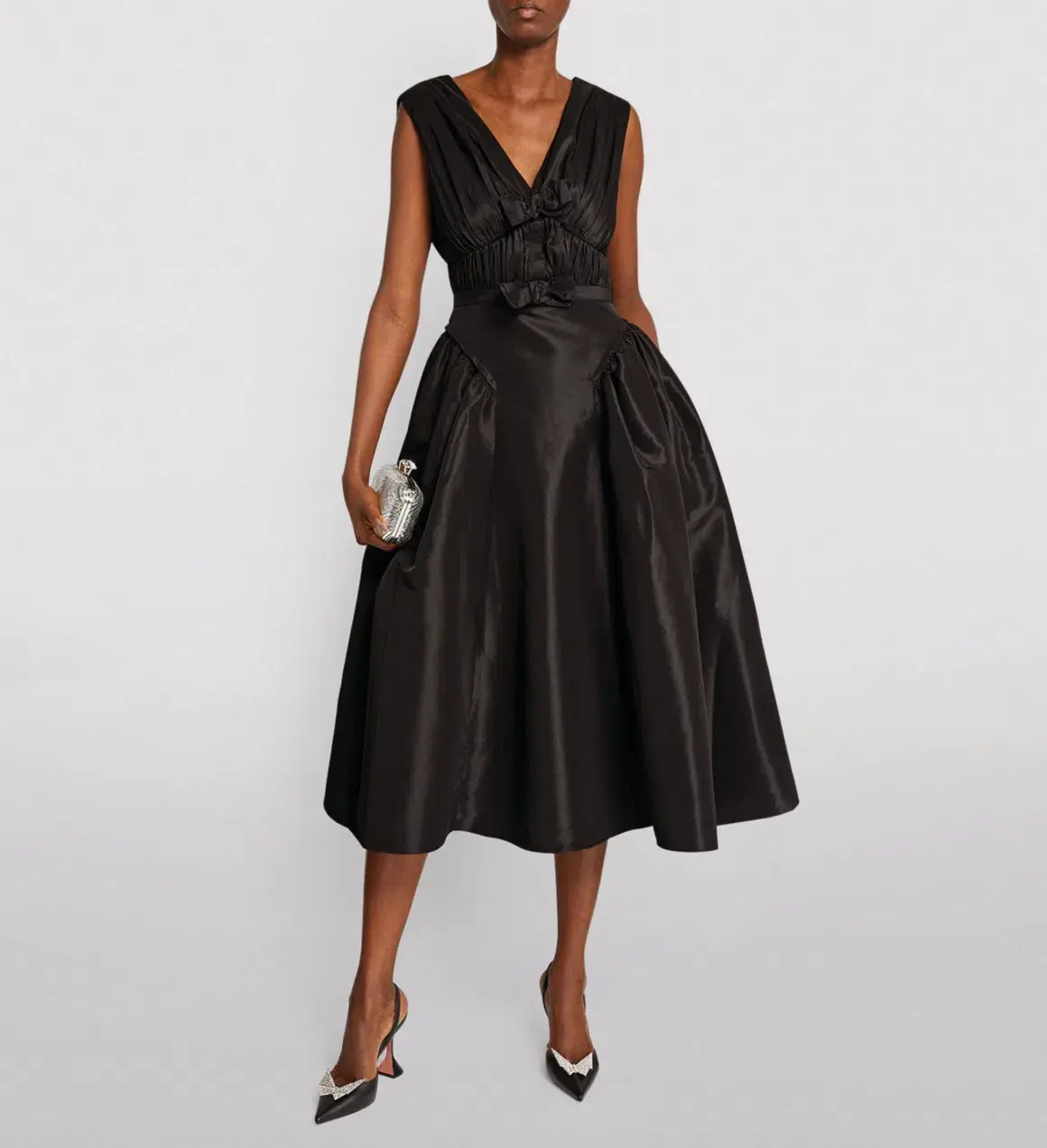 Self Portrait Bow-Detail V-Neck Dress Black Size AU 10 - Image 4