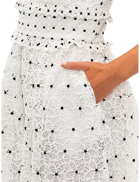 Self Portrait Guipure Hibiscus Midi Dress Ivory Size AU 12 - Image 4