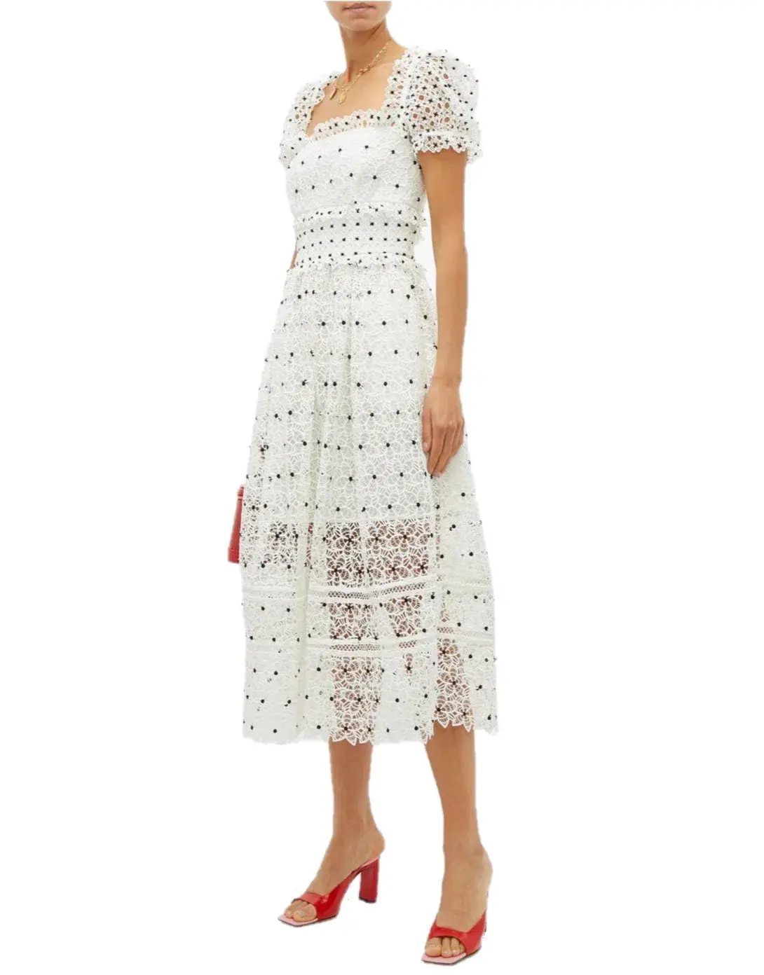 Self Portrait Guipure Hibiscus Midi Dress Ivory Size AU 12 - Image 2