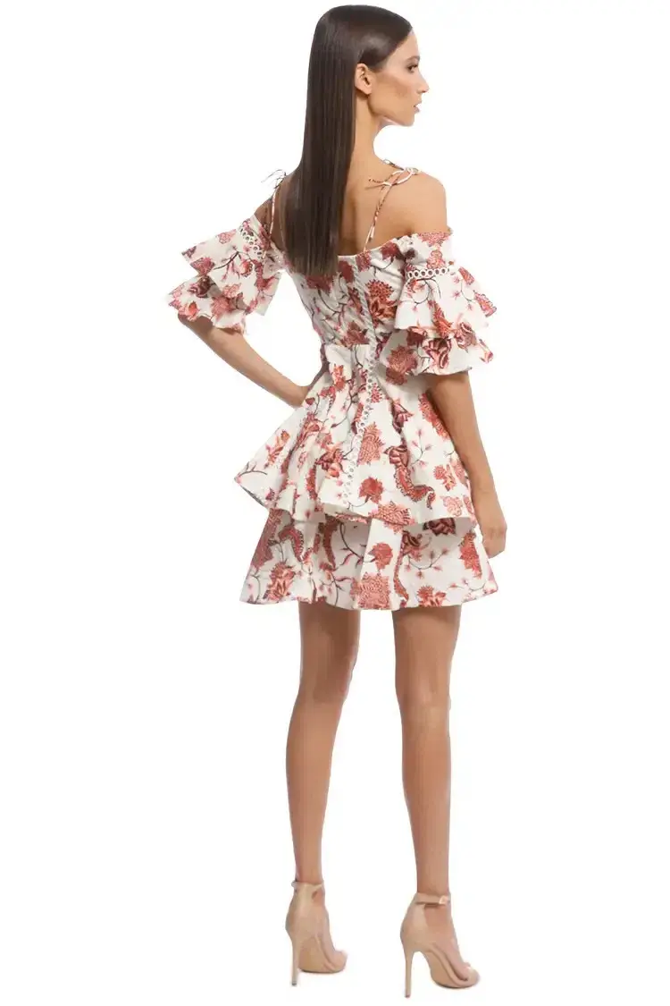 Thurley Valencia Off-shoulder Dress Russet Multi Size AU 10 for rent on The Volte - main image