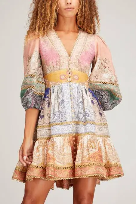 Zimmermann Anneke Lantern Mini Dress Multi Size 1 / AU 10 - Image 5