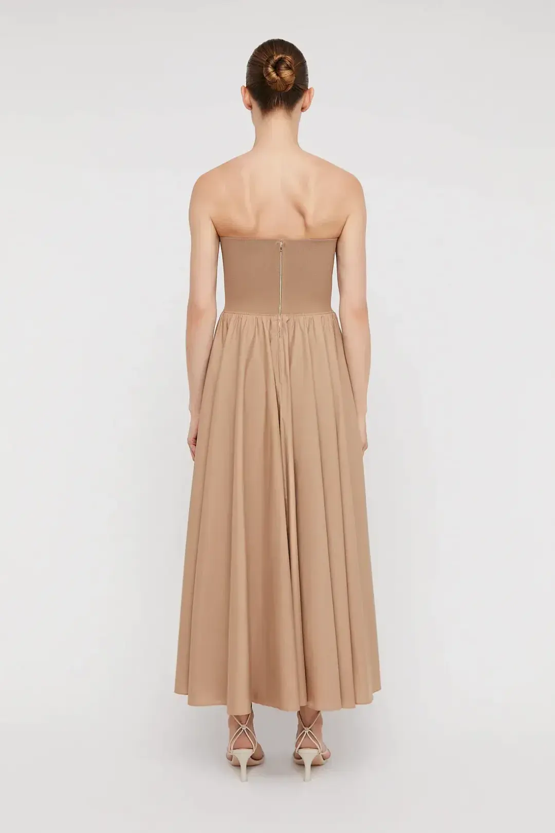 Scanlan Theodore Crepe Knit Cotton Strapless Dress Camel Size 6 for rent on The Volte - main image