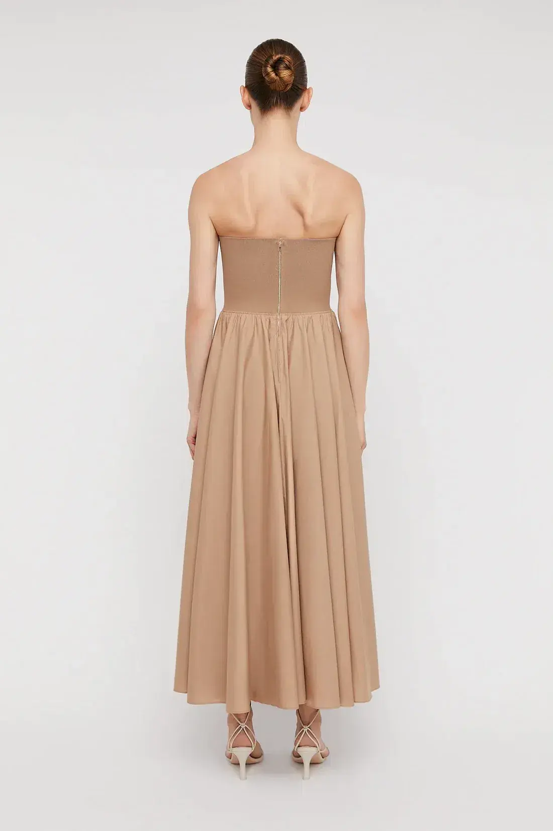 Scanlan Theodore Crepe Knit Cotton Strapless Dress Camel Size 6 - Image 3