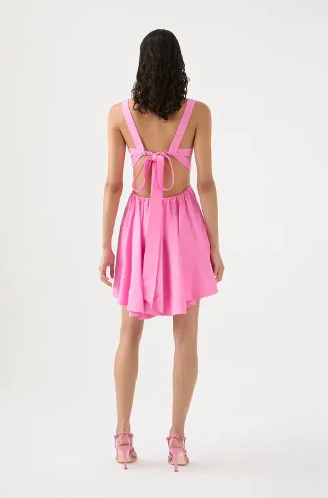 Aje Clara Tie Back Linen Blend Mini Dress Pink Size 10 for rent on The Volte - main image