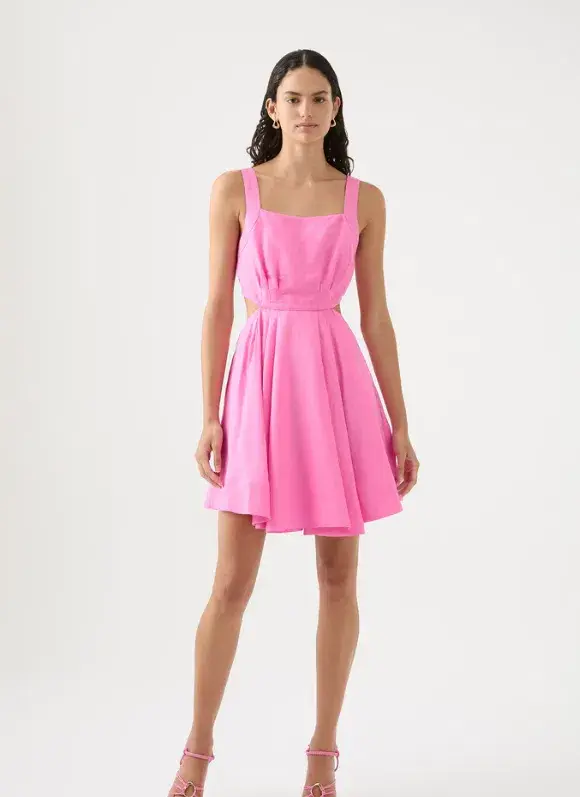 Aje Clara Tie Back Linen Blend Mini Dress Pink Size 10 for rent on The Volte - main image