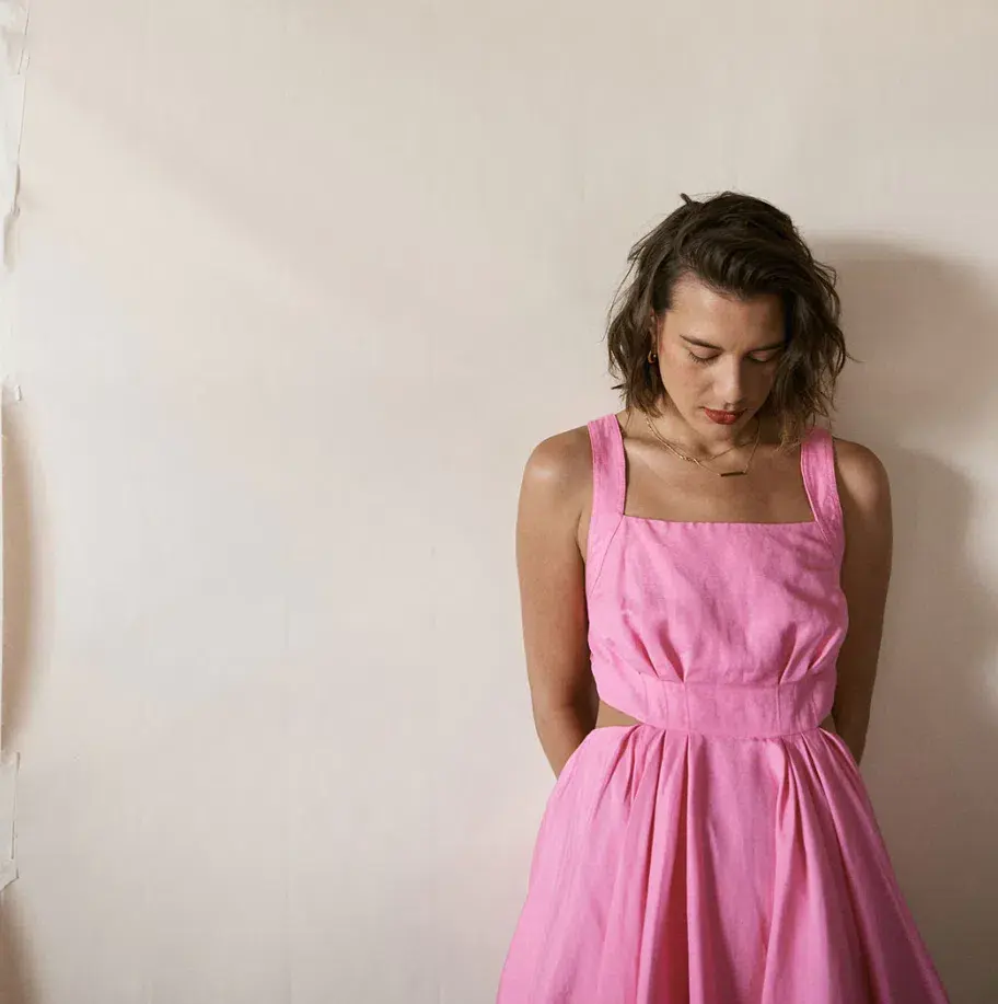 Aje Clara Tie Back Linen Blend Mini Dress Pink Size 10 for rent on The Volte - main image