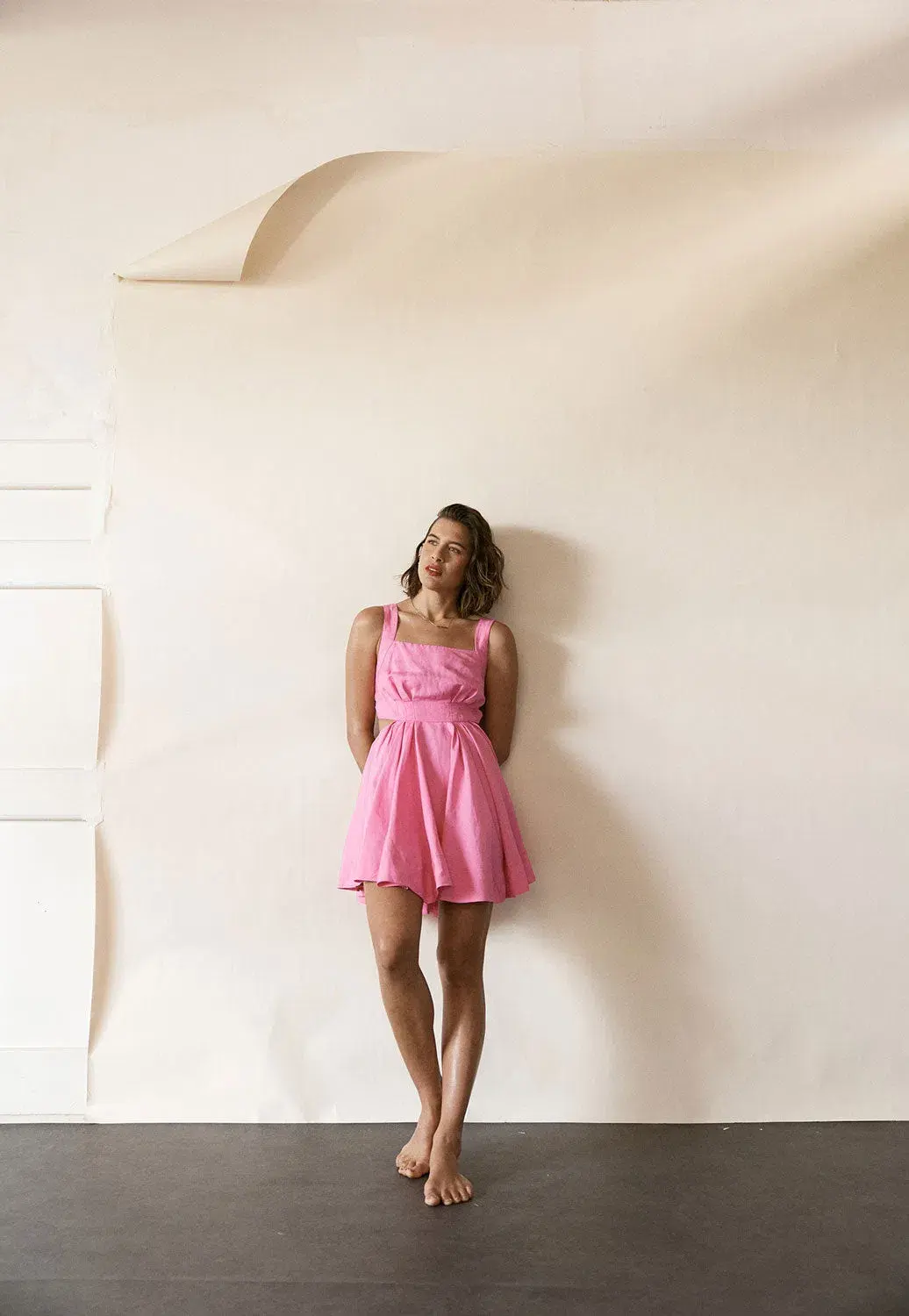 Aje Clara Tie Back Linen Blend Mini Dress Pink Size 10 - Image 3