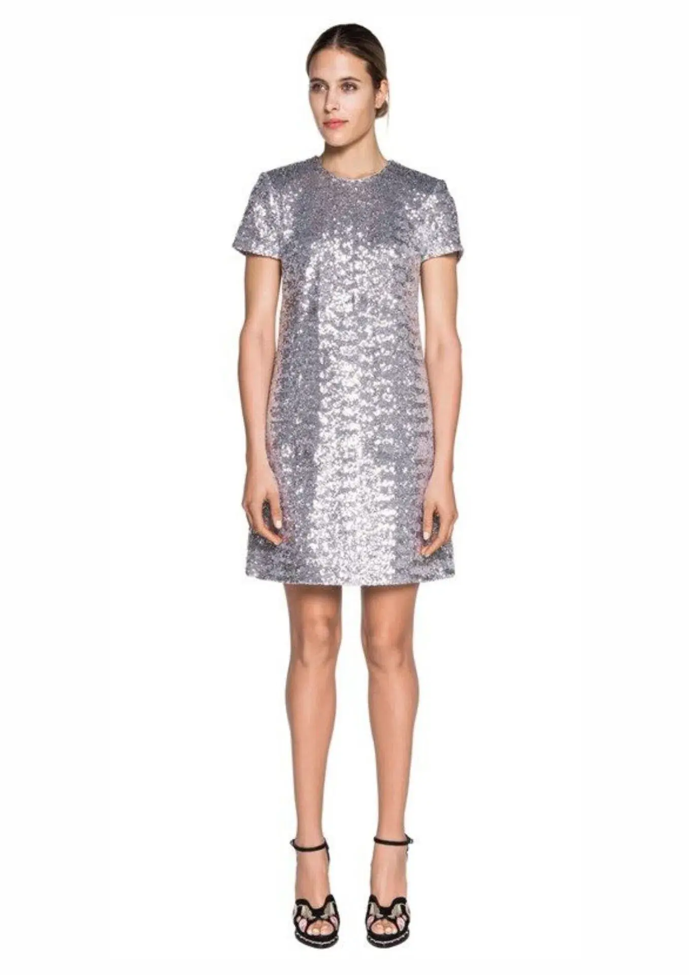 Cue Sequin Shift Mini Dress Silver Size 10 - Image 1