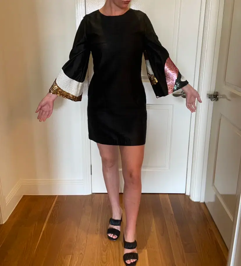 Gorman Batwing Shift Mini Dress with Sequin Sleeves Black Size 10 - Image 3