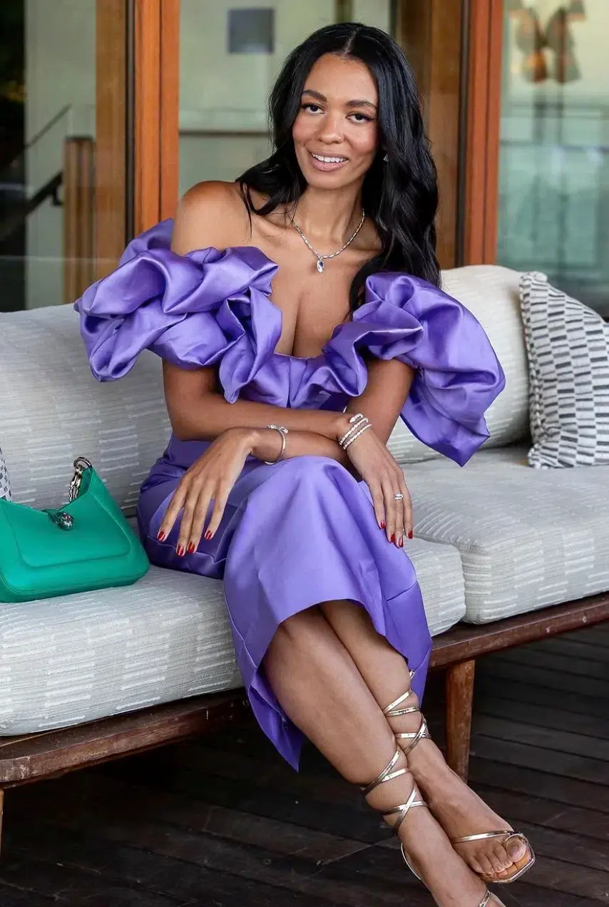 Alemais Suzi Off Shoulder Midi Dress Violet Size 8 for rent on The Volte - main image