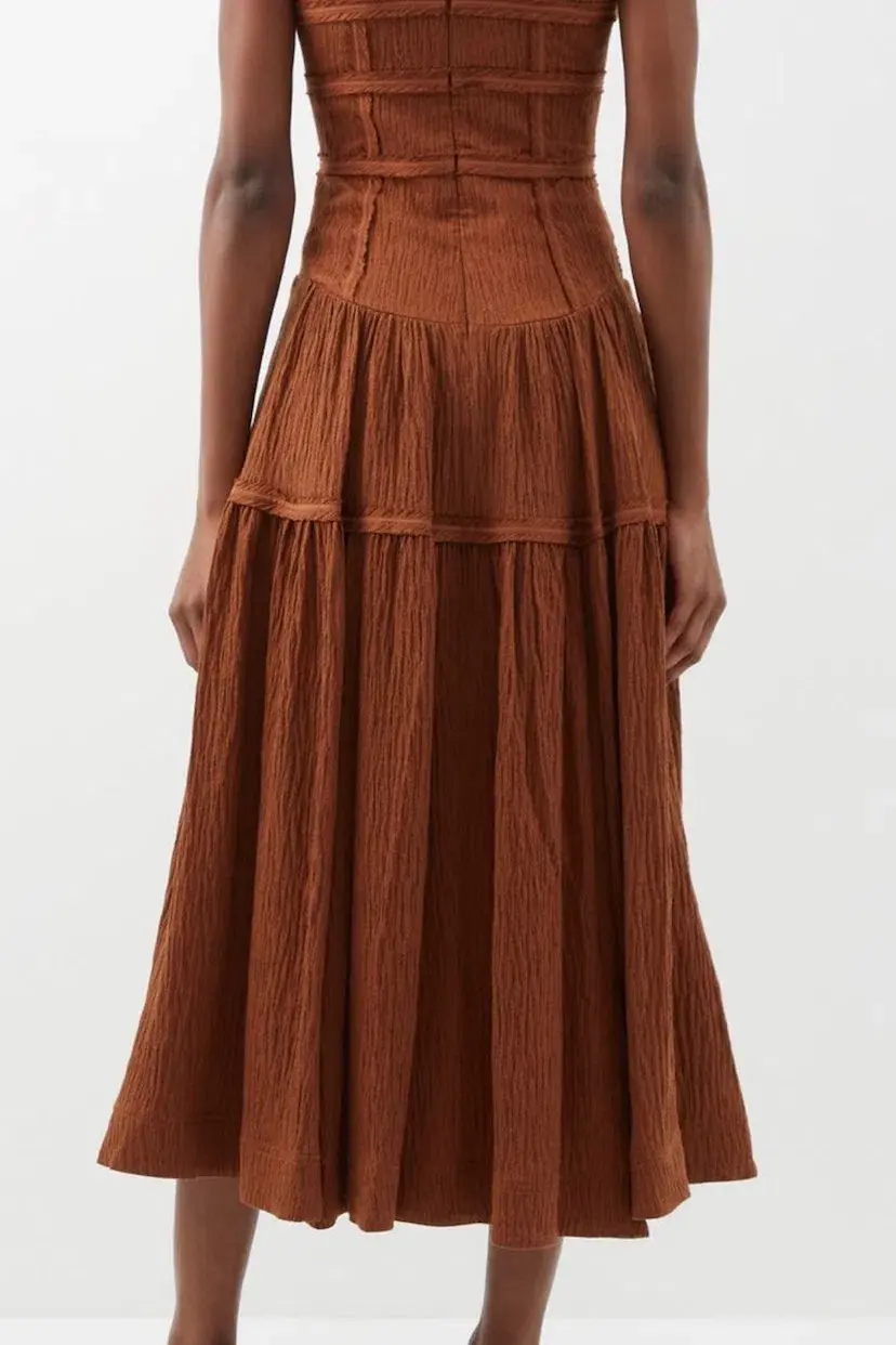 Aje Tidal Corset Midi Dress in Coffee Size 10 for rent on The Volte - main image