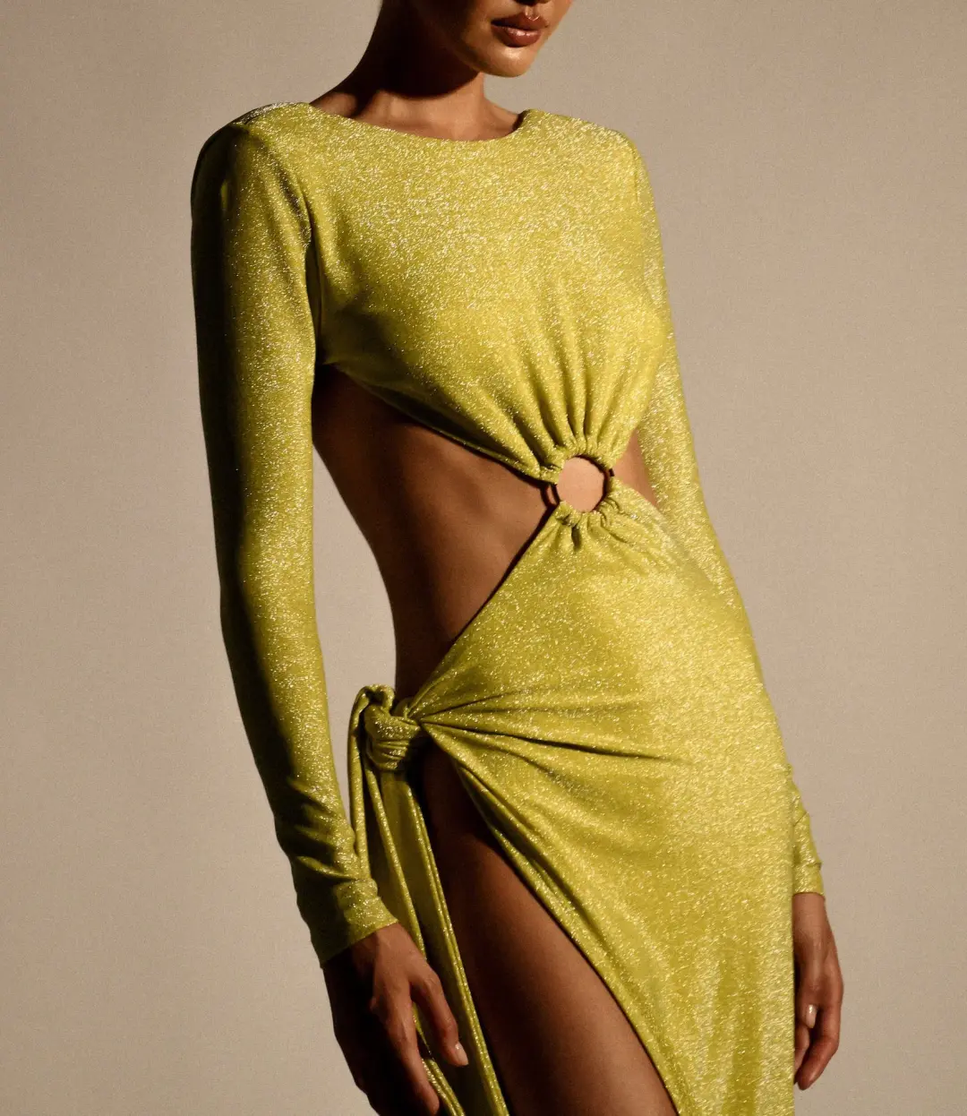 Meshki Christina Backless Maxi Wrap Dress Green Shimmer Size S / AU 8 for rent on The Volte - main image