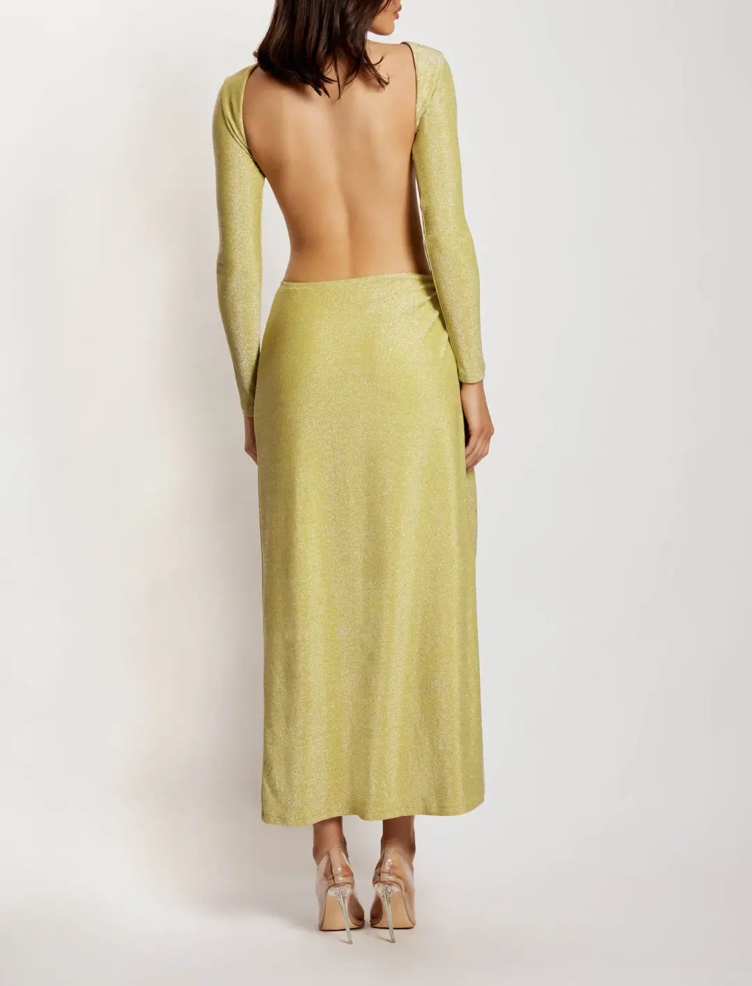 Meshki Christina Backless Maxi Wrap Dress Green Shimmer Size S / AU 8 for rent on The Volte - main image