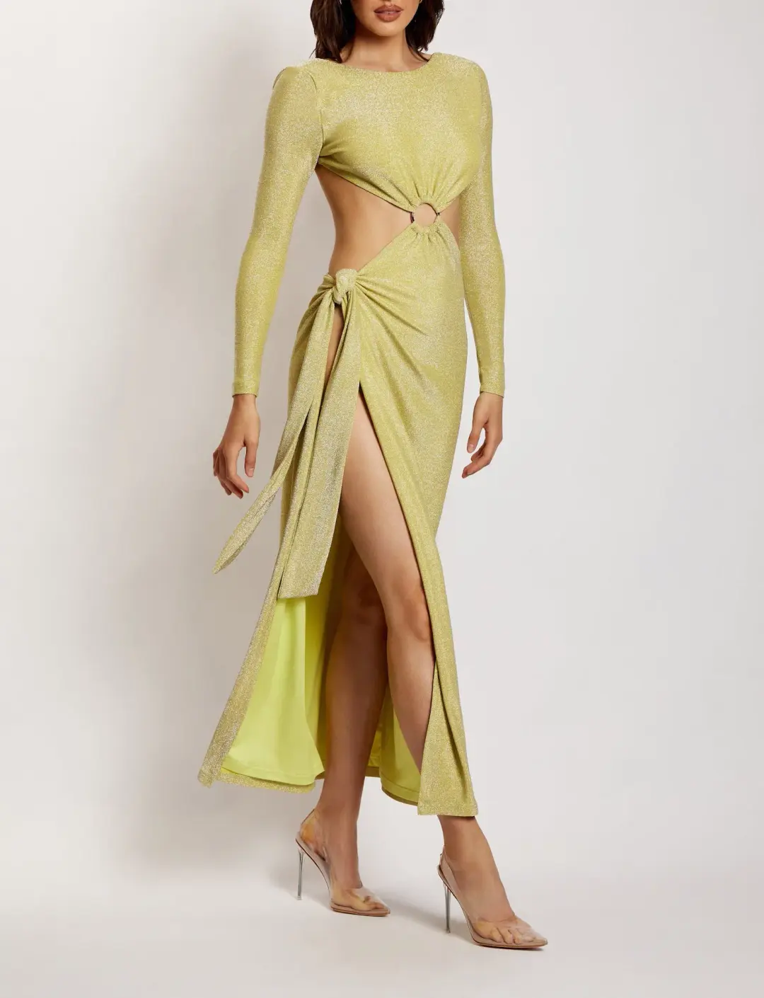 Meshki Christina Backless Maxi Wrap Dress Green Shimmer Size S / AU 8 for rent on The Volte - main image