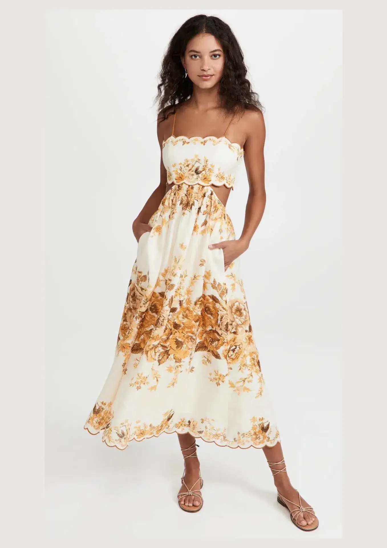 Zimmermann Aliane Scallop Midi Dress in Amber Floral Size 0P / AU 4 - 6 - Image 1