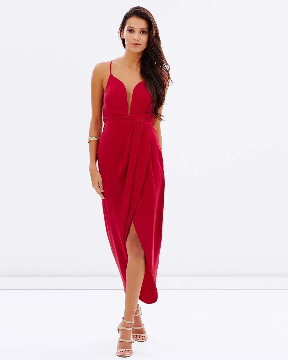 Shona Joy Plunged Cross Back Dress Red Size 10 - Image 1