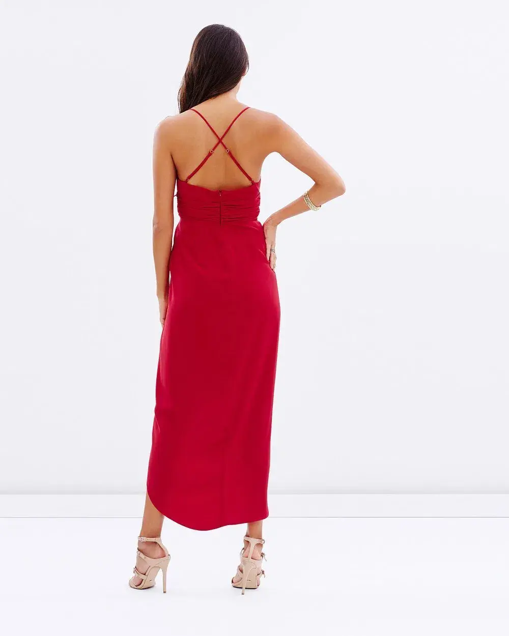 Shona Joy Plunged Cross Back Dress Red Size 10 - Image 3