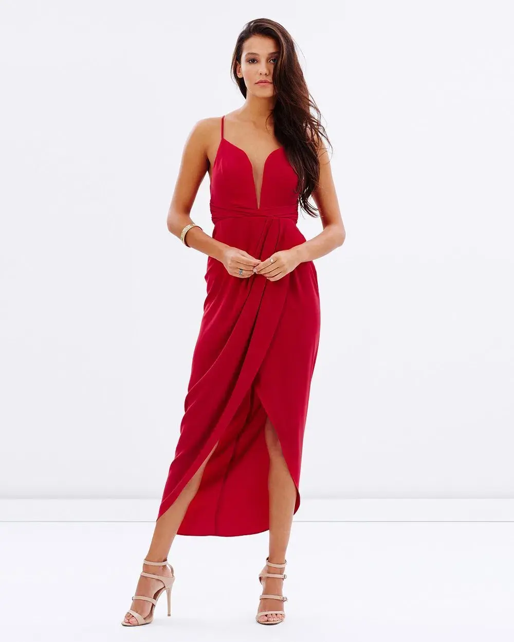 Shona Joy Plunged Cross Back Dress Red Size 10 - Image 2