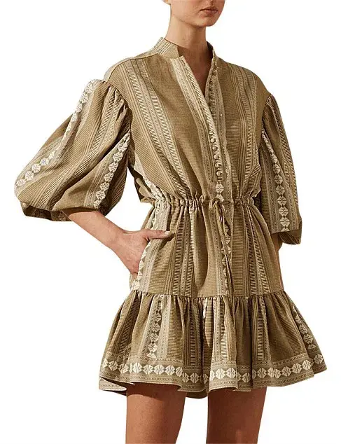 Shona Joy Lizete Balloon Sleeve Drawstring Mini Dress Multi Size 10 - Image 2