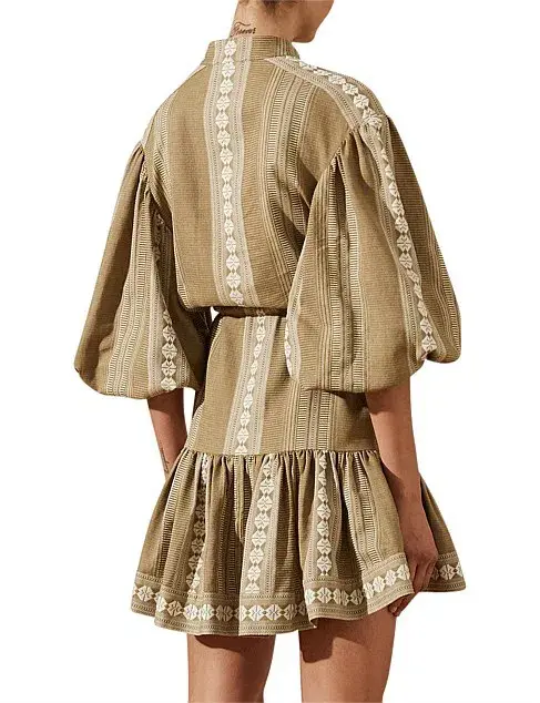 Shona Joy Lizete Balloon Sleeve Drawstring Mini Dress Multi Size 10 - Image 3