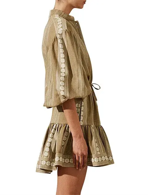 Shona Joy Lizete Balloon Sleeve Drawstring Mini Dress Multi Size 10 - Image 4