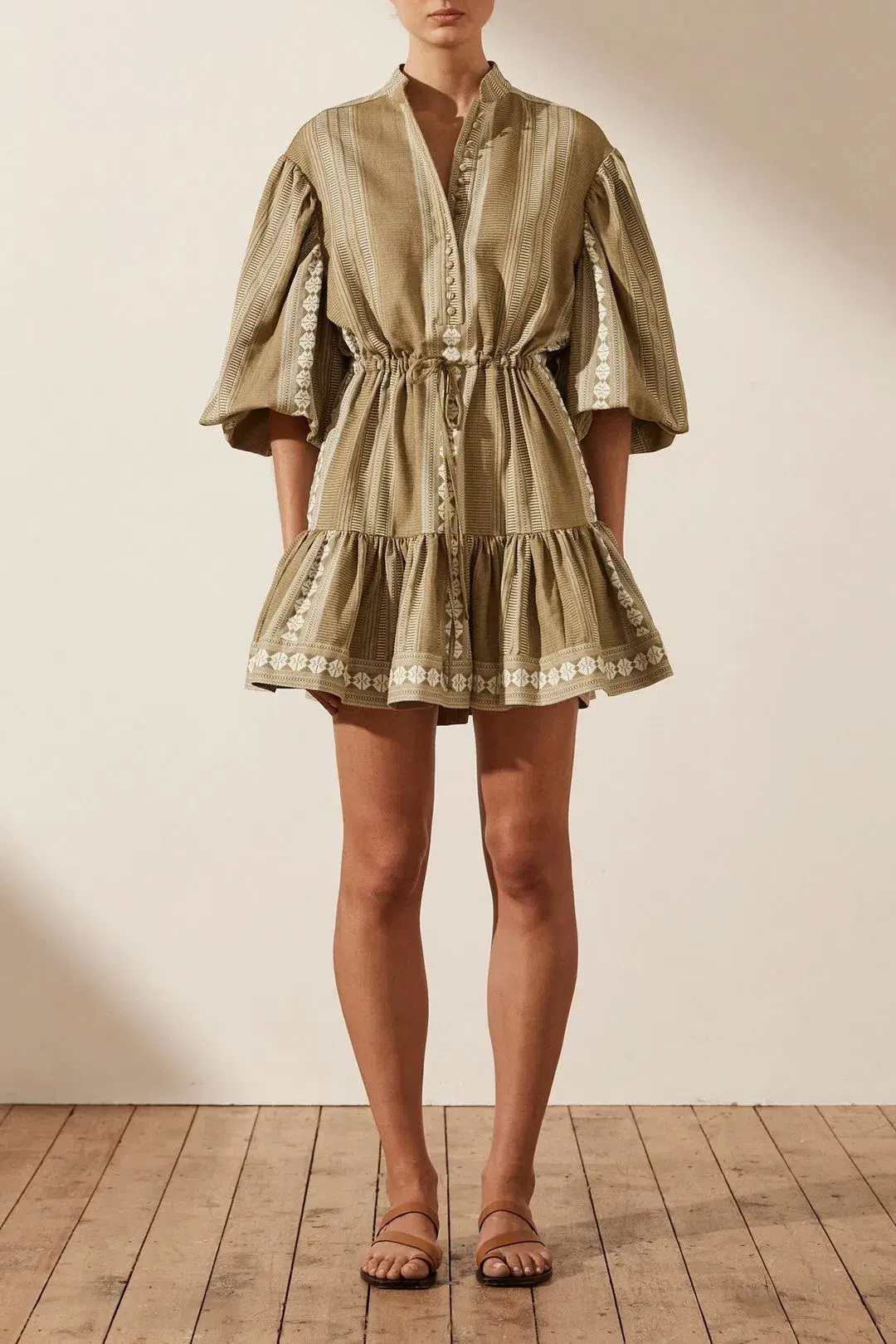 Shona Joy Lizete Balloon Sleeve Drawstring Mini Dress Multi Size 10 - Image 1