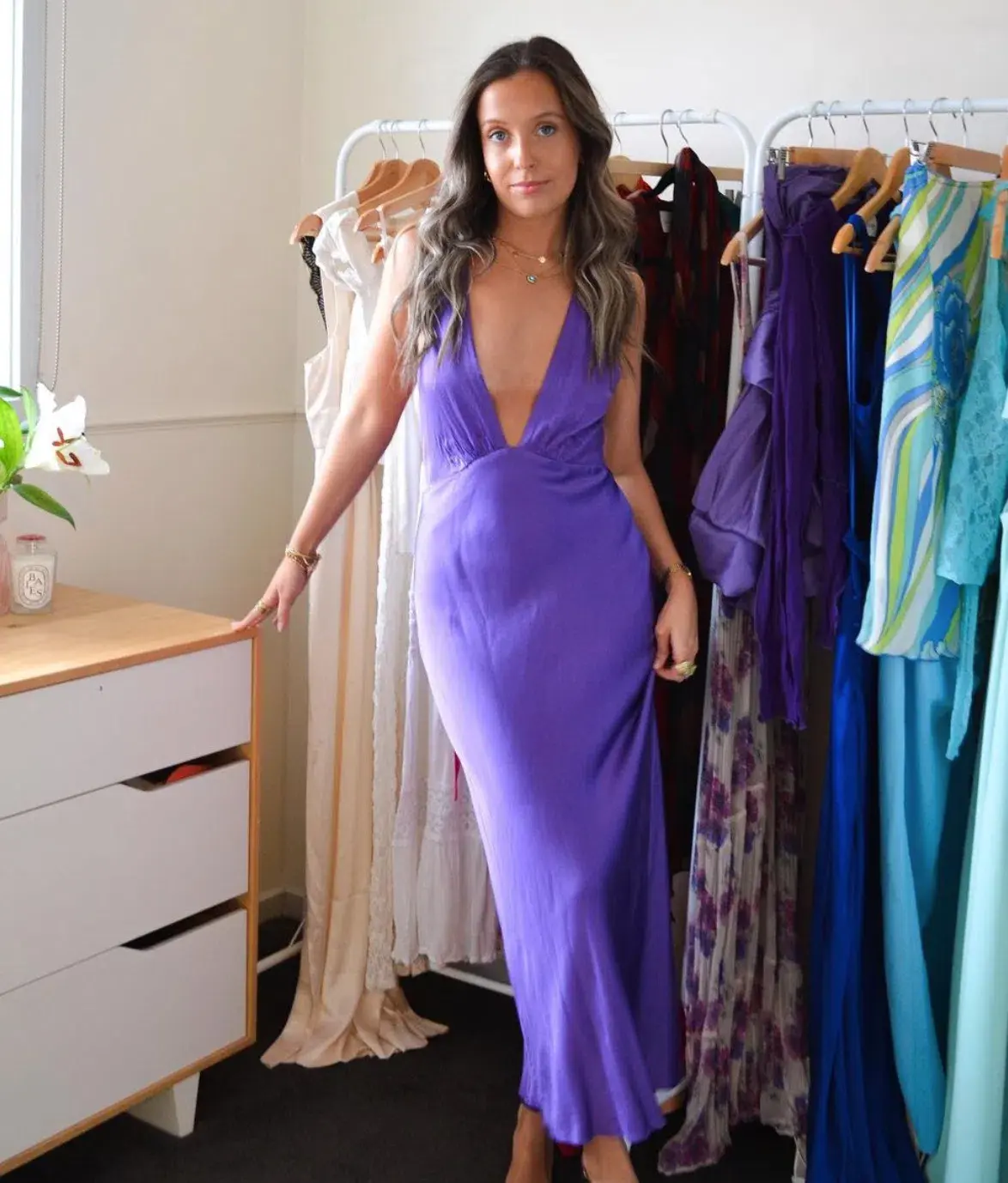 Shona Joy Lana Plunged Cross Back Midi Dress Purple Size 6 - Image 5