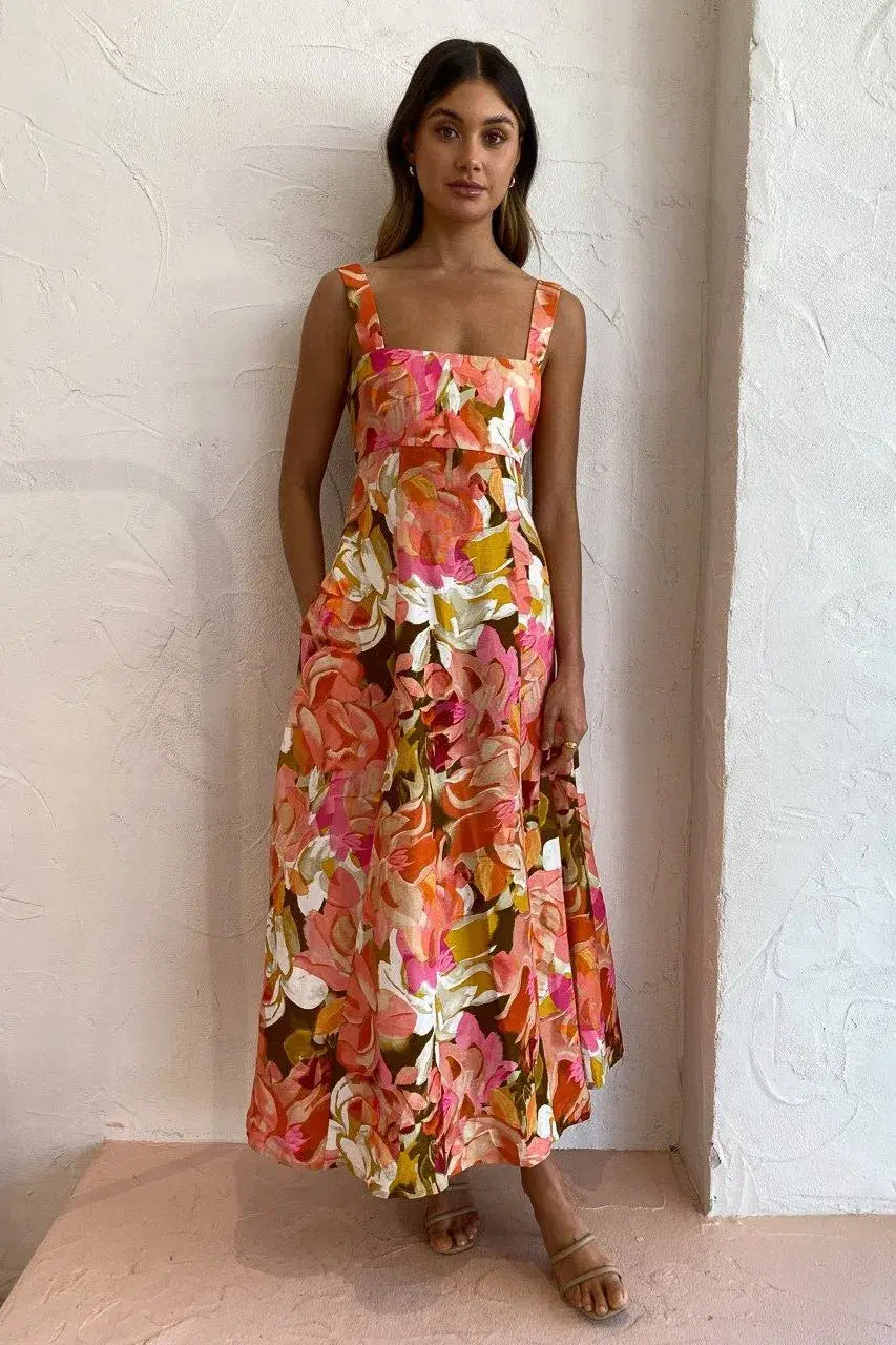 Acler Tate Midi Dress In Pink Bouquet Size 10 !ALTERED STRAPLESS! - Image 1