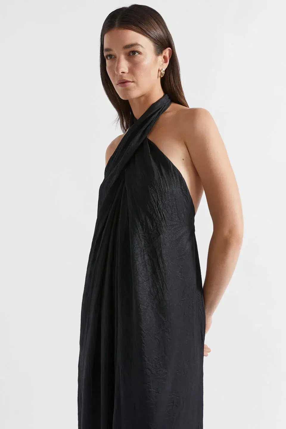 Seed Heritage Satin Halter Maxi Dress Black Size 6  - Image 4
