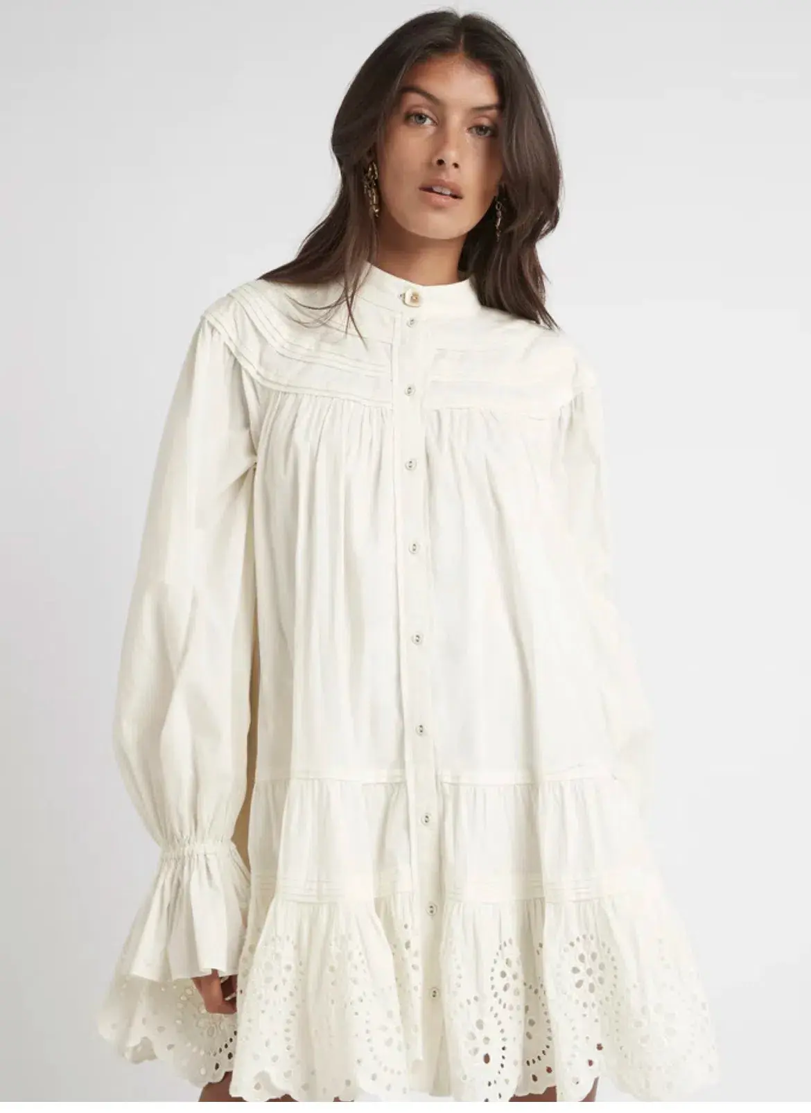 Aje Salita Longsleeve Broderie Smock Dress Ivory Size 10 - Image 2
