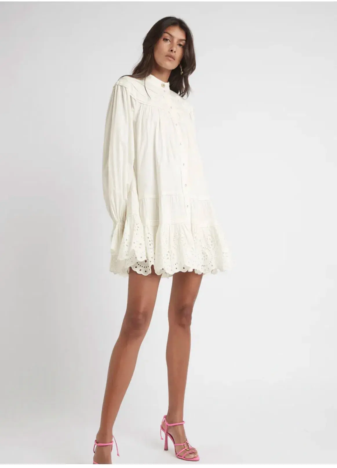 Aje Salita Longsleeve Broderie Smock Dress Ivory Size 10 - Image 1