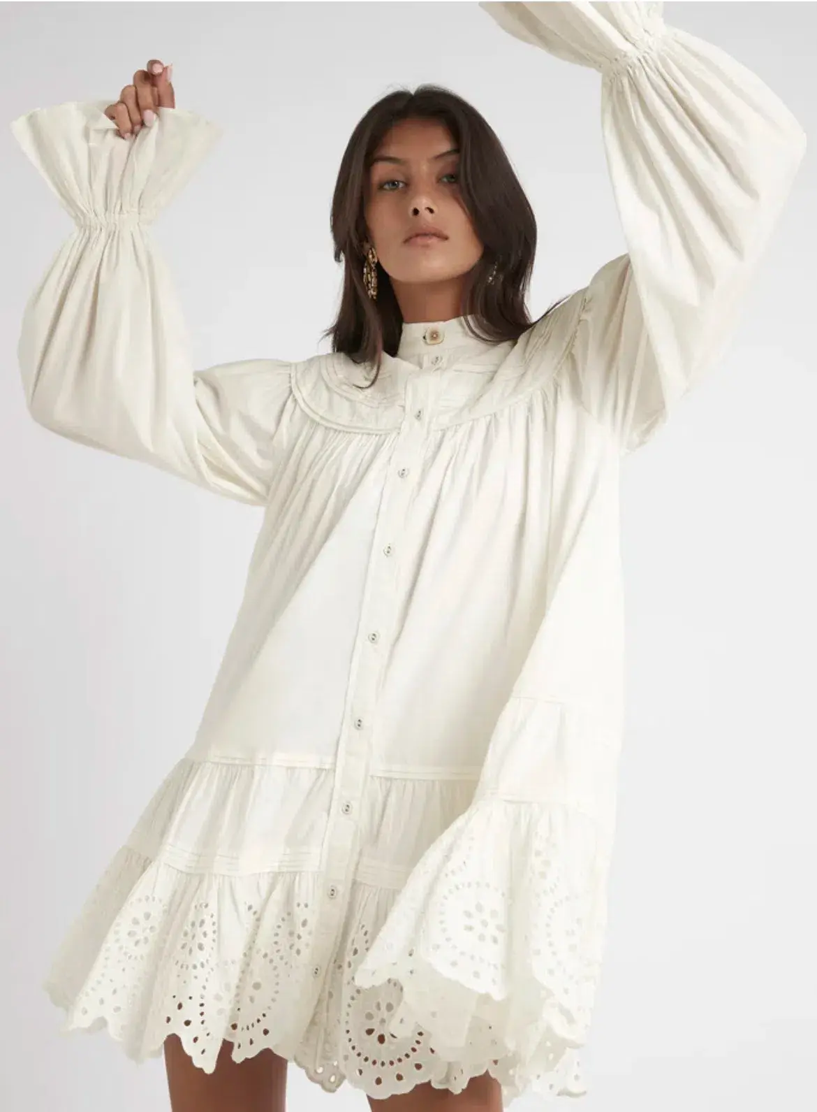 Aje Salita Longsleeve Broderie Smock Dress Ivory Size 10 - Image 5