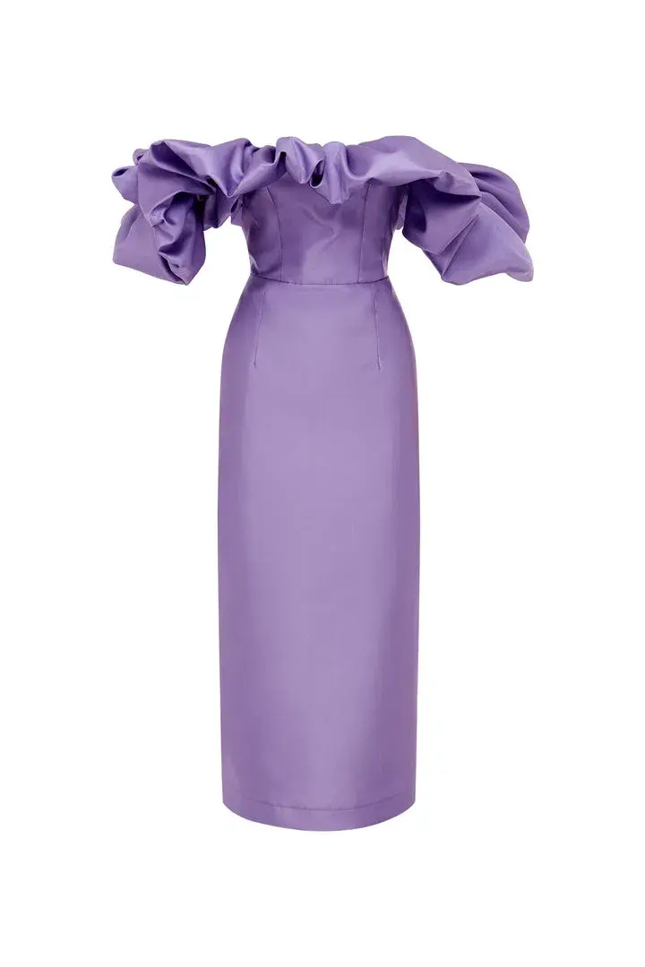 Alemais Suzi Off Shoulder Midi Dress Purple Size 8 for rent on The Volte - main image