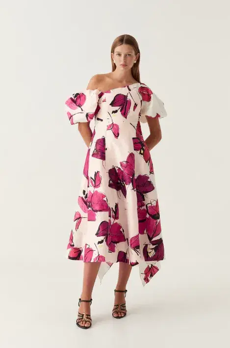 AJE Arista Tulip Sleeve Midi Dress Falling Floral Size 10 - Image 1