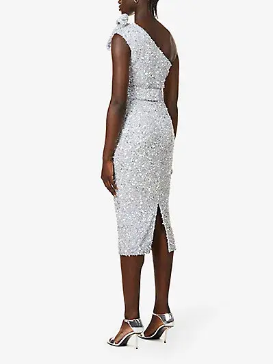 Rachel Gilbert Kara Sequin Embellished Belted Midi Dress In Blue Size 14 - Image 2